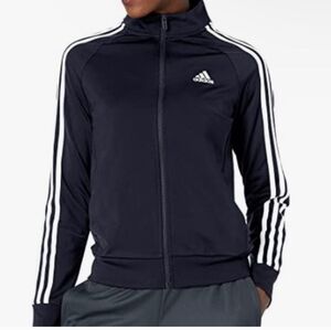 Adidas Navy Blue Track Top Jacket with White Stripes - Legend Ink Size Small